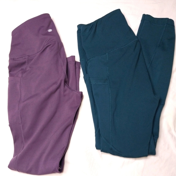 Yogalicious Pants - 2 Pair Yogalicious Leggings, Size Small, Teal and Plum